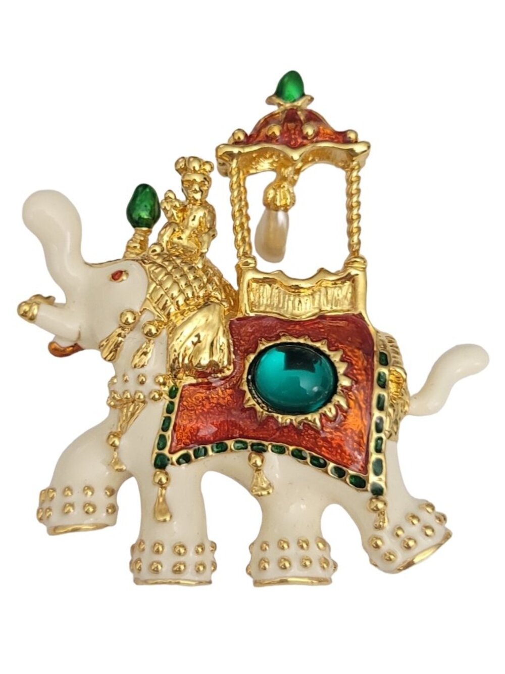 Hutton Wilkinson White Enamel Elephant Brooch, Signed